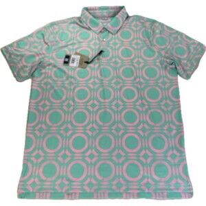 Chubbies Mosaic Print Polo Shirt XL Pink Stretch Performance Casual Summer Top